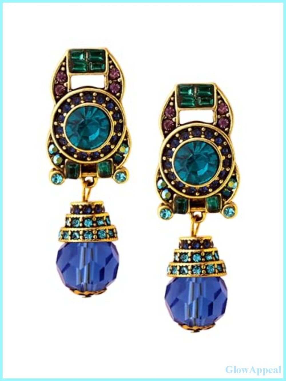 Vintage Blue Dangle Clip-On Earrings Statement Drop Pendant